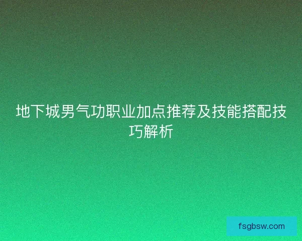 地下城男气功职业加点推荐及技能搭配技巧解析